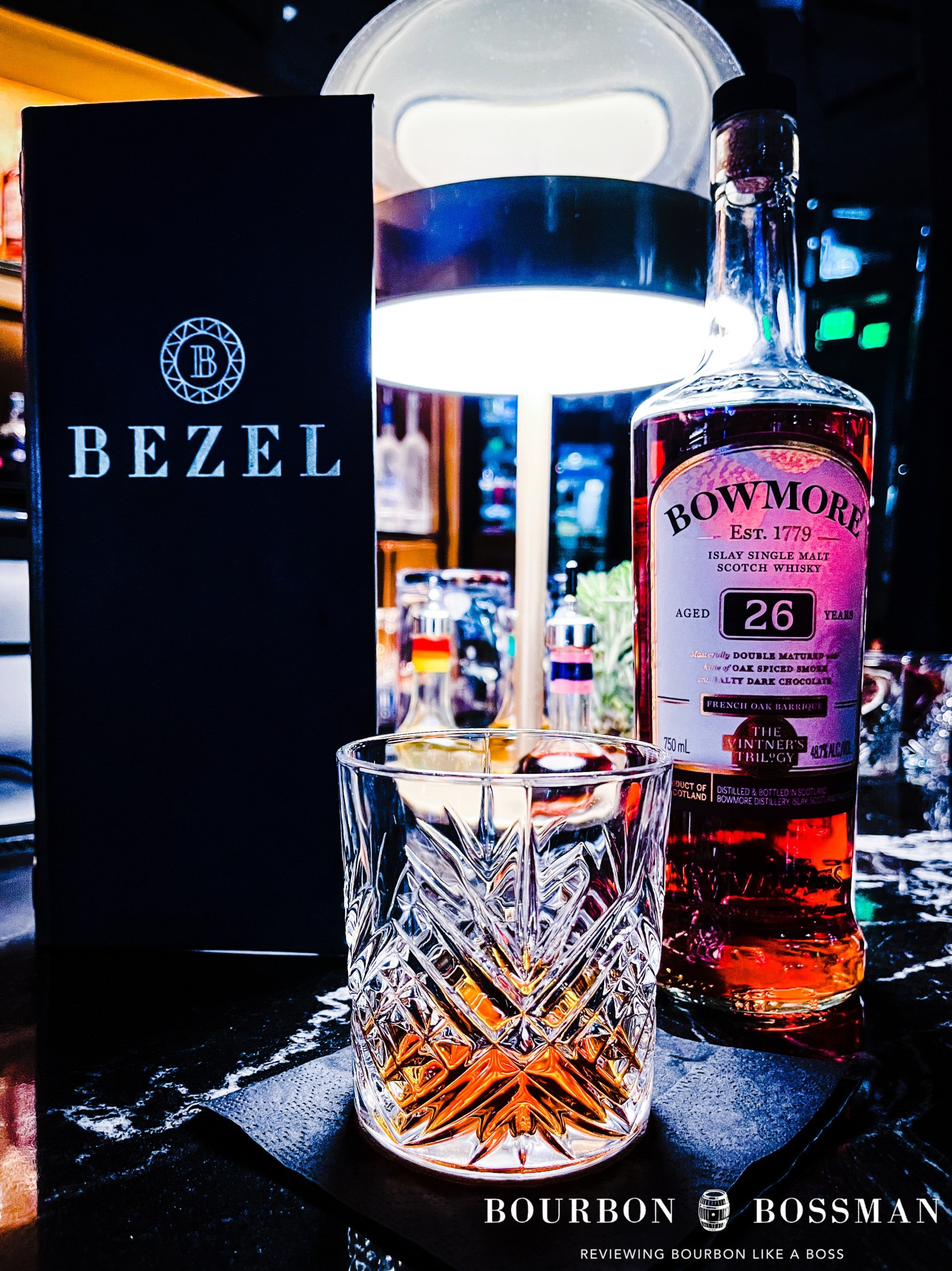 Review of Bowmore Vintner’s Trilogy: 26-Year-Old Single Malt Scotch Whisky and The Bezel Denver